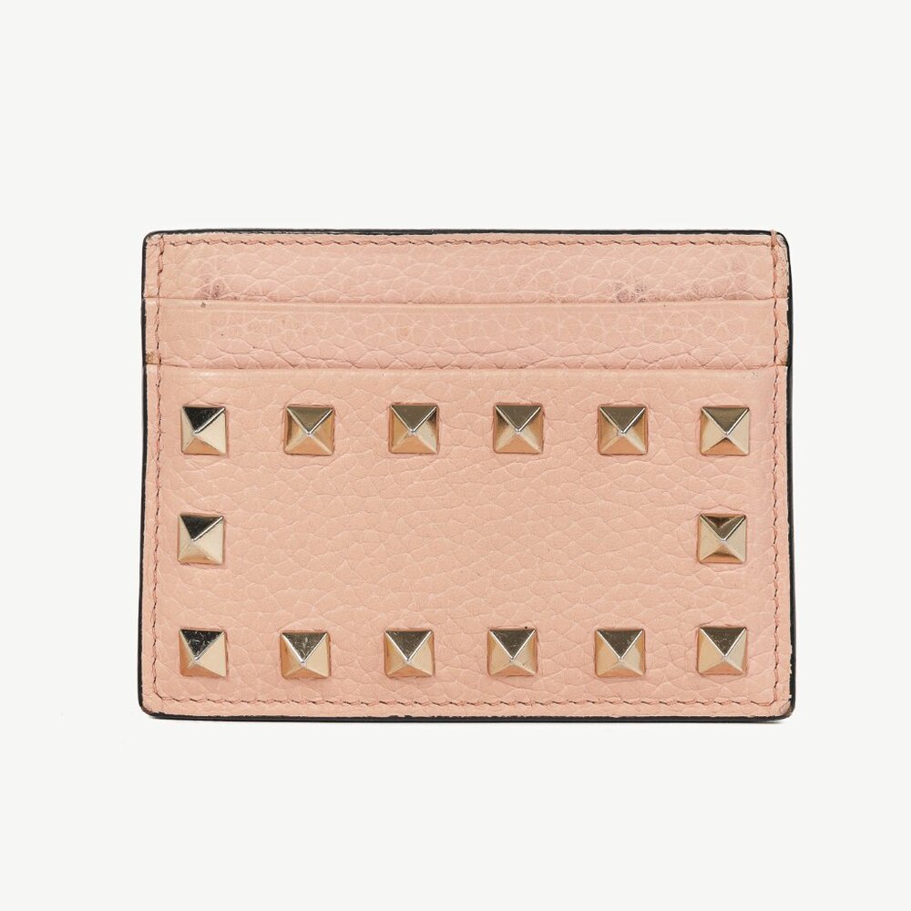 Valentino Garavani Peach Rockstud Leather Card Holder